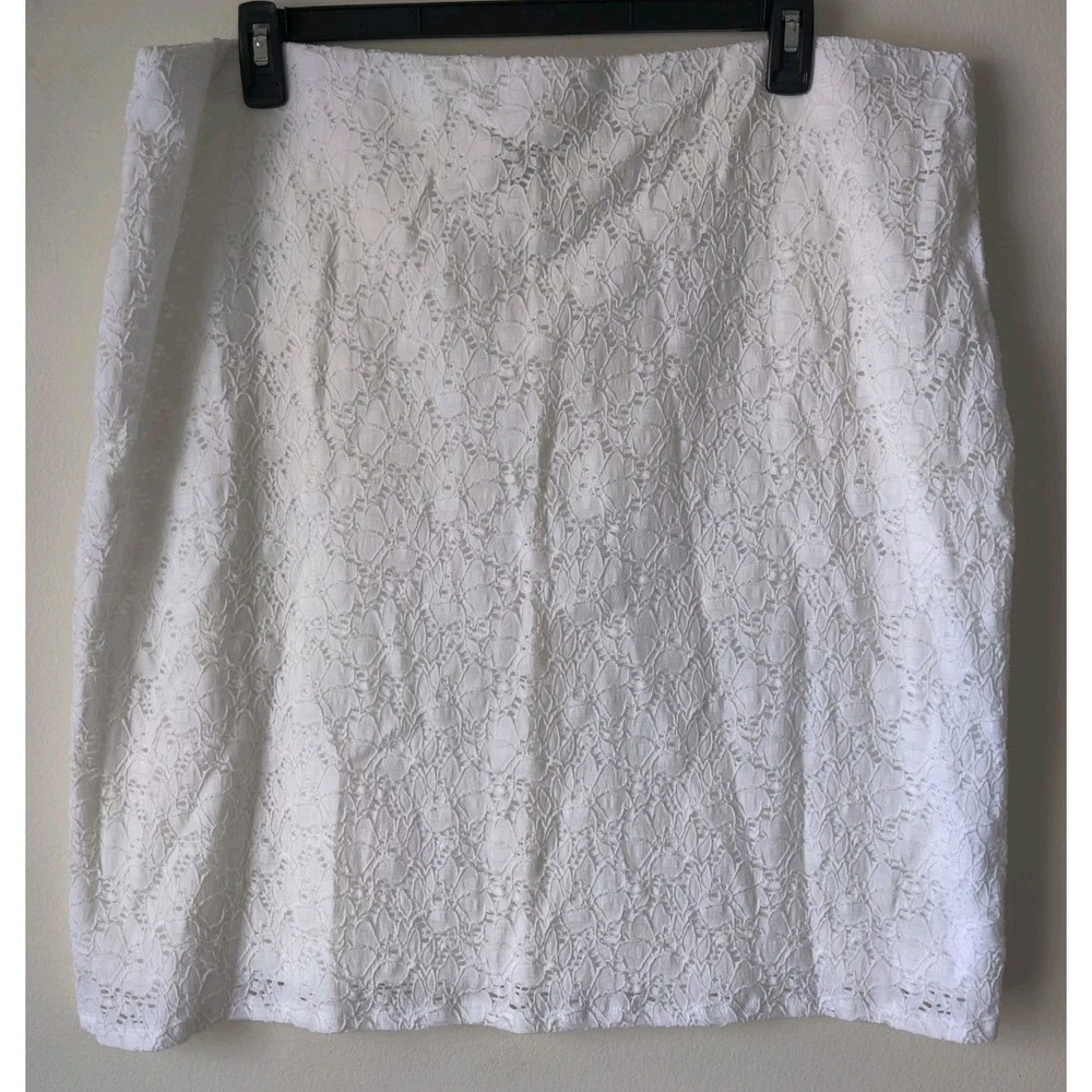 Alfani Women's Plus Size White Lace Pull-on Straight Mini Skirt Lined Size 20W‎